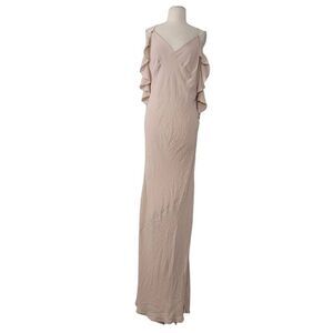 Reformation Ferrara Maxi Dress Sz 14 Champagne Ruffle Cold‎ Shoulder Bridesmaid